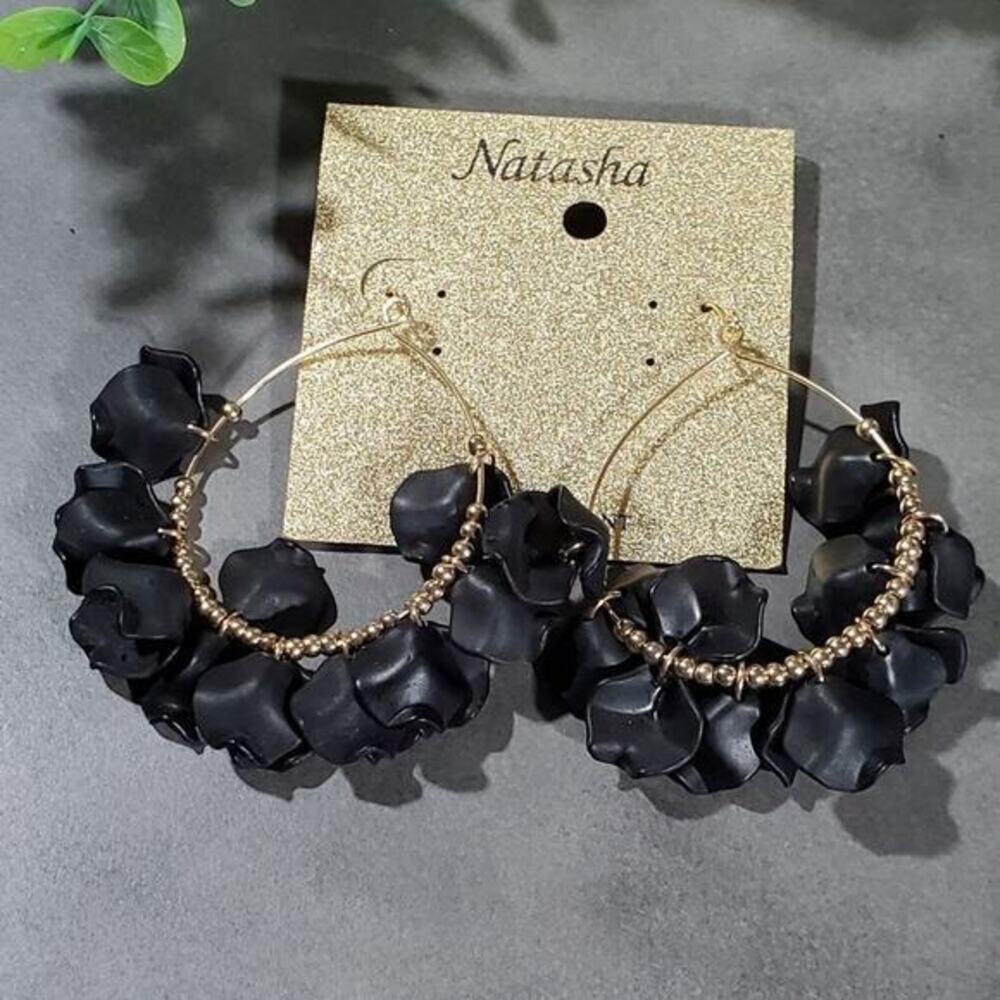 𝅺Natasha jeweled floral statement‎ hoop earrings